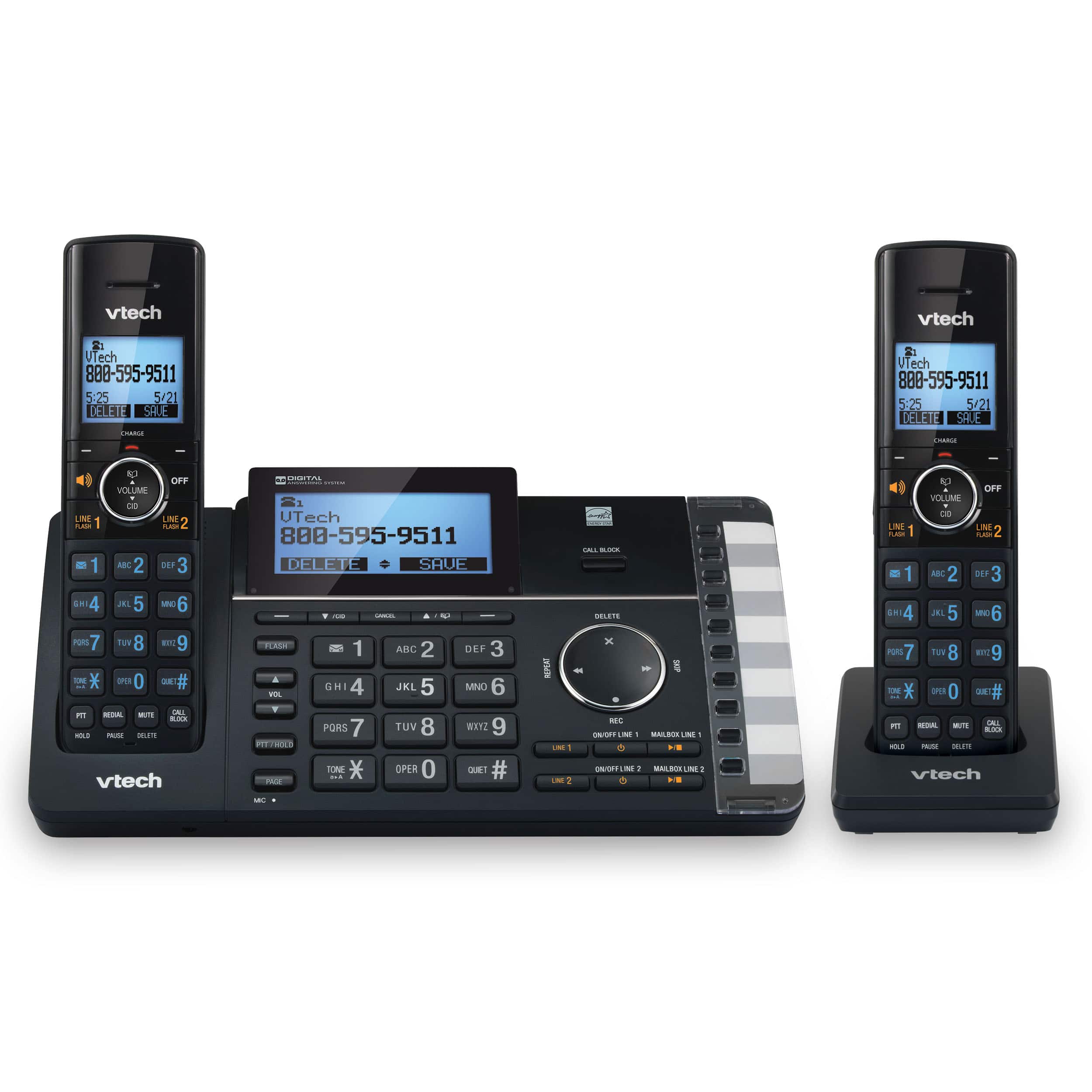 2-Line Système de répondeur téléphonique à 2 combinés avec repondeur et bloqueur d'appels intelligent