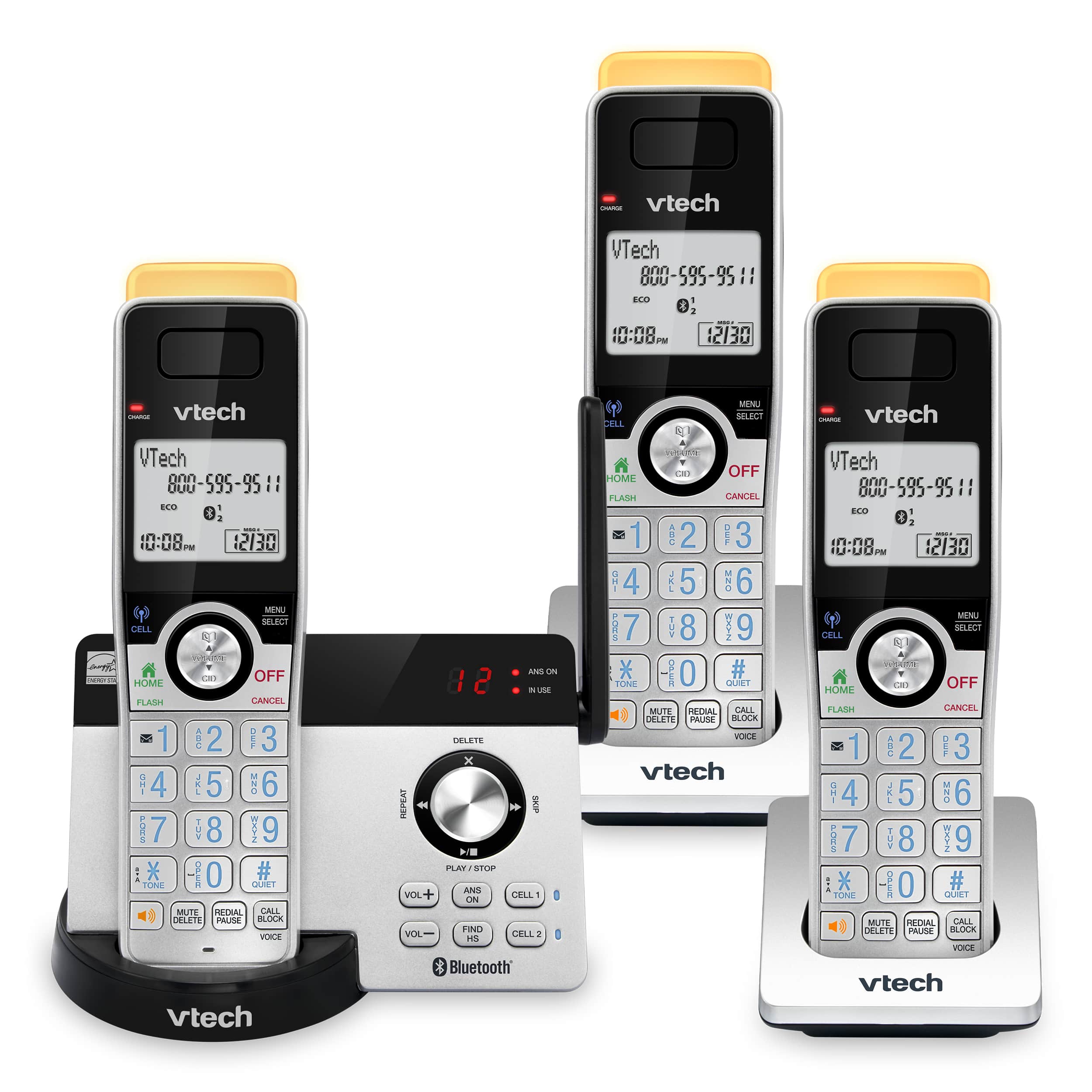 3-Handset Expandable Cordless Phone with Super Long Range, Bluetooth Connect to Cell, Smart Call Blocker and Answering System