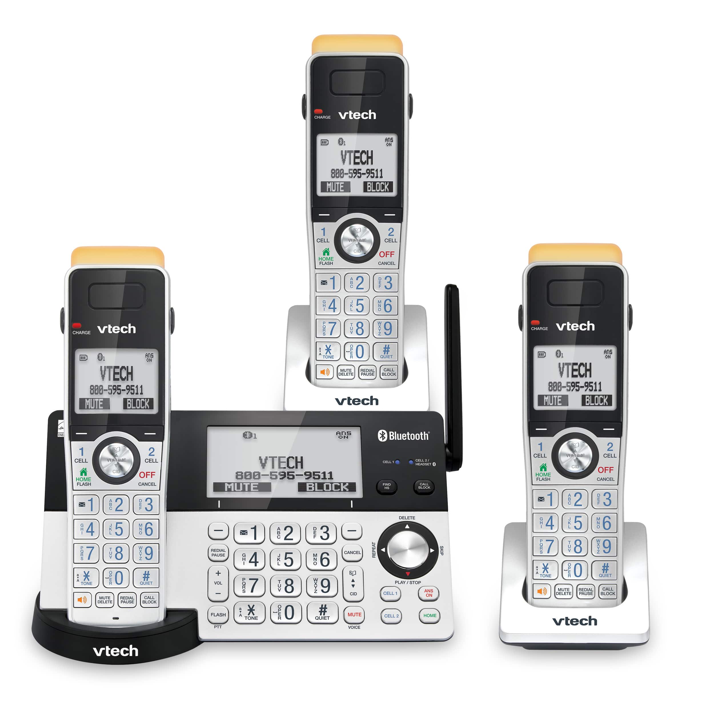 Telephone sans fil evolutif a 3 combines avec super longue portee, connexion Bluetooth au telephone cellulaire, bloqueur d'appels et systeme de repondeur intelligents, IS8151-3