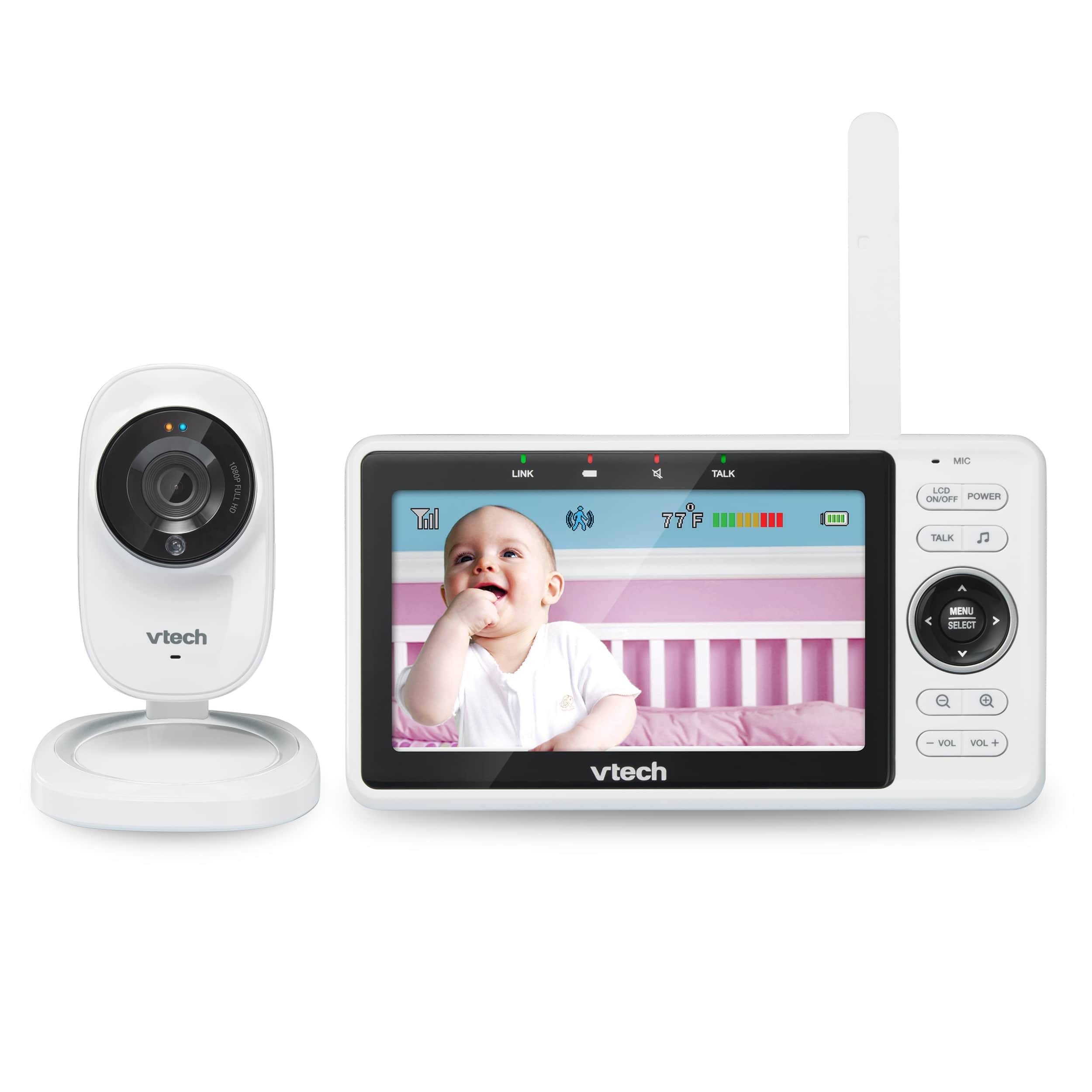 Moniteur video pour bebe avec acces a distance par Wi-Fi, ecran de 5 po et affichage HD 1080p, veilleuse integree