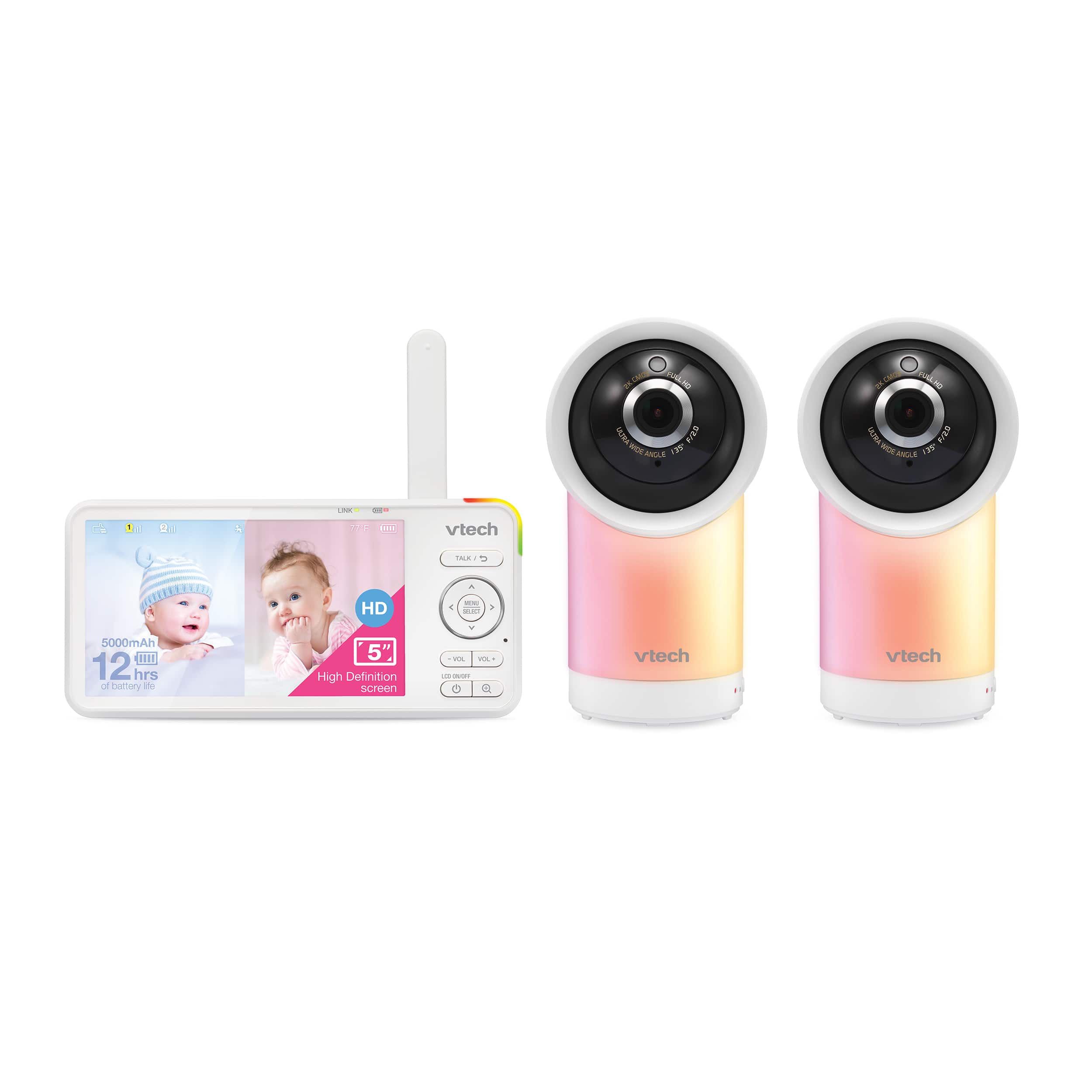 2 Camera 1080p Smart WiFi Remote Access 360 Degree Pan & Tilt Video Baby Monitor with 5" High Definition 720p Display, Night Light