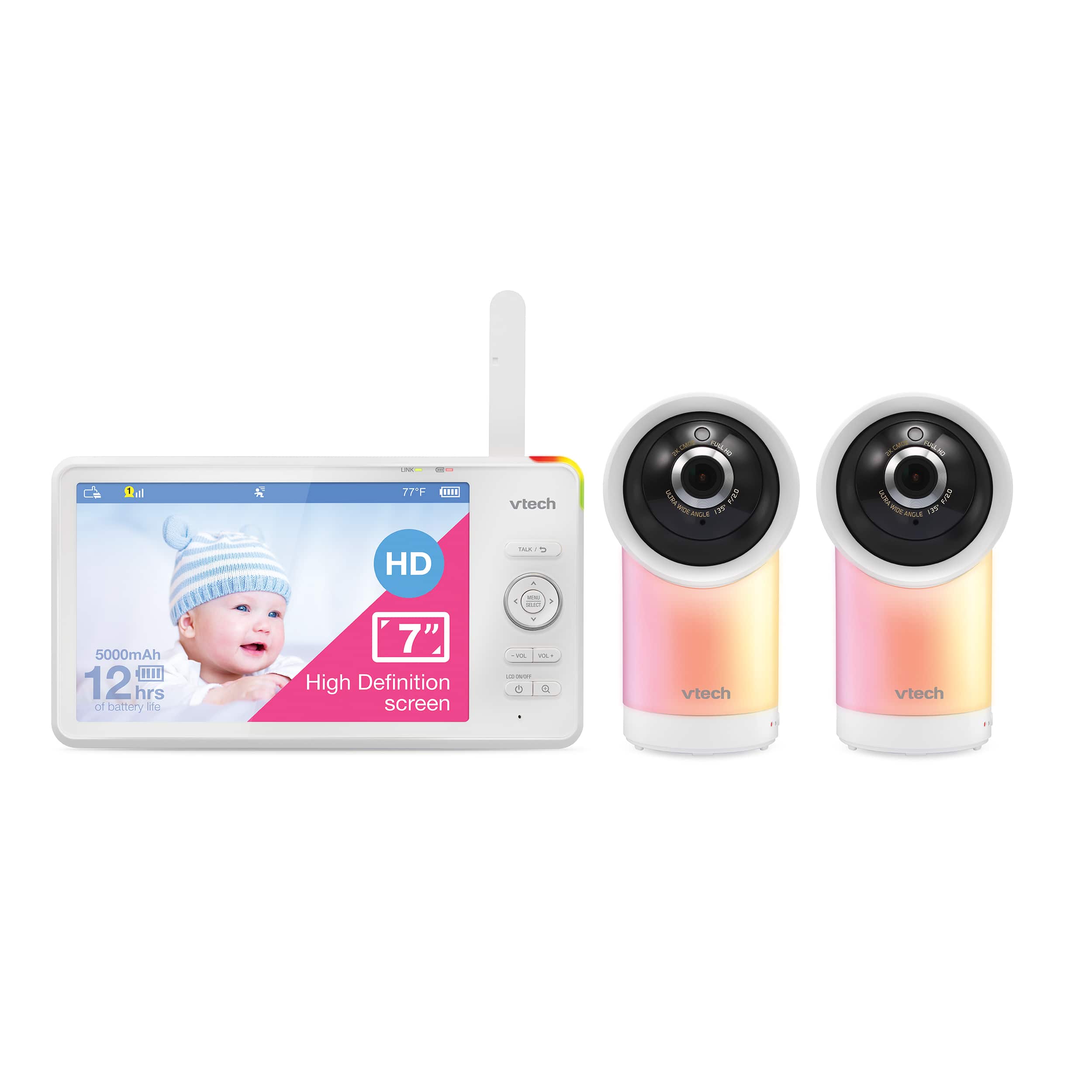 2 Camera 1080p Smart WiFi Remote Access 360 Degree Pan & Tilt Video Baby Monitor with 7" High Definition 720p Display, Night Light