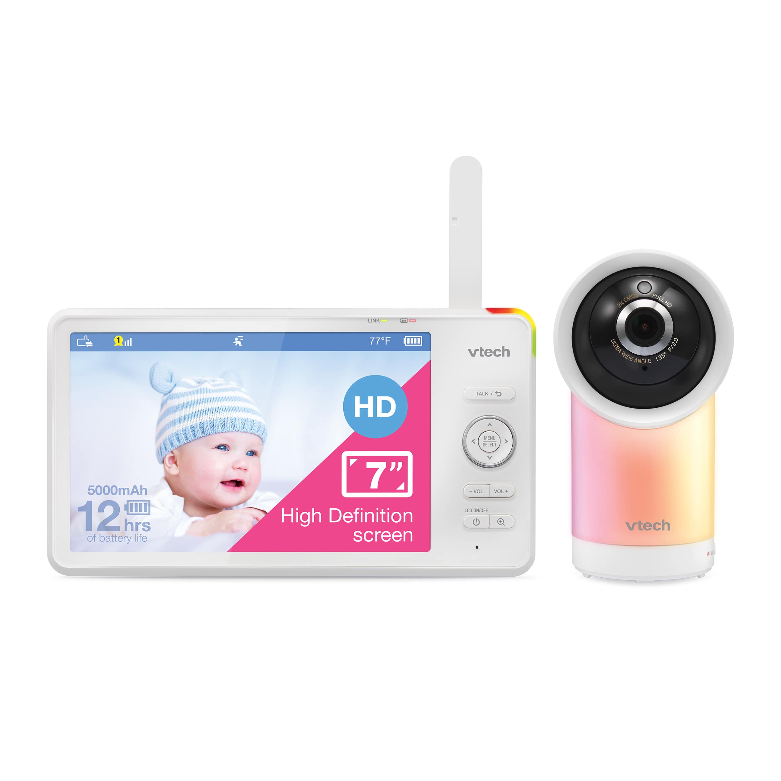 1080p Smart WiFi Remote Access 360 Degree Pan & Tilt Video Baby Monitor with 7" High Definition 720p Display, Night Light