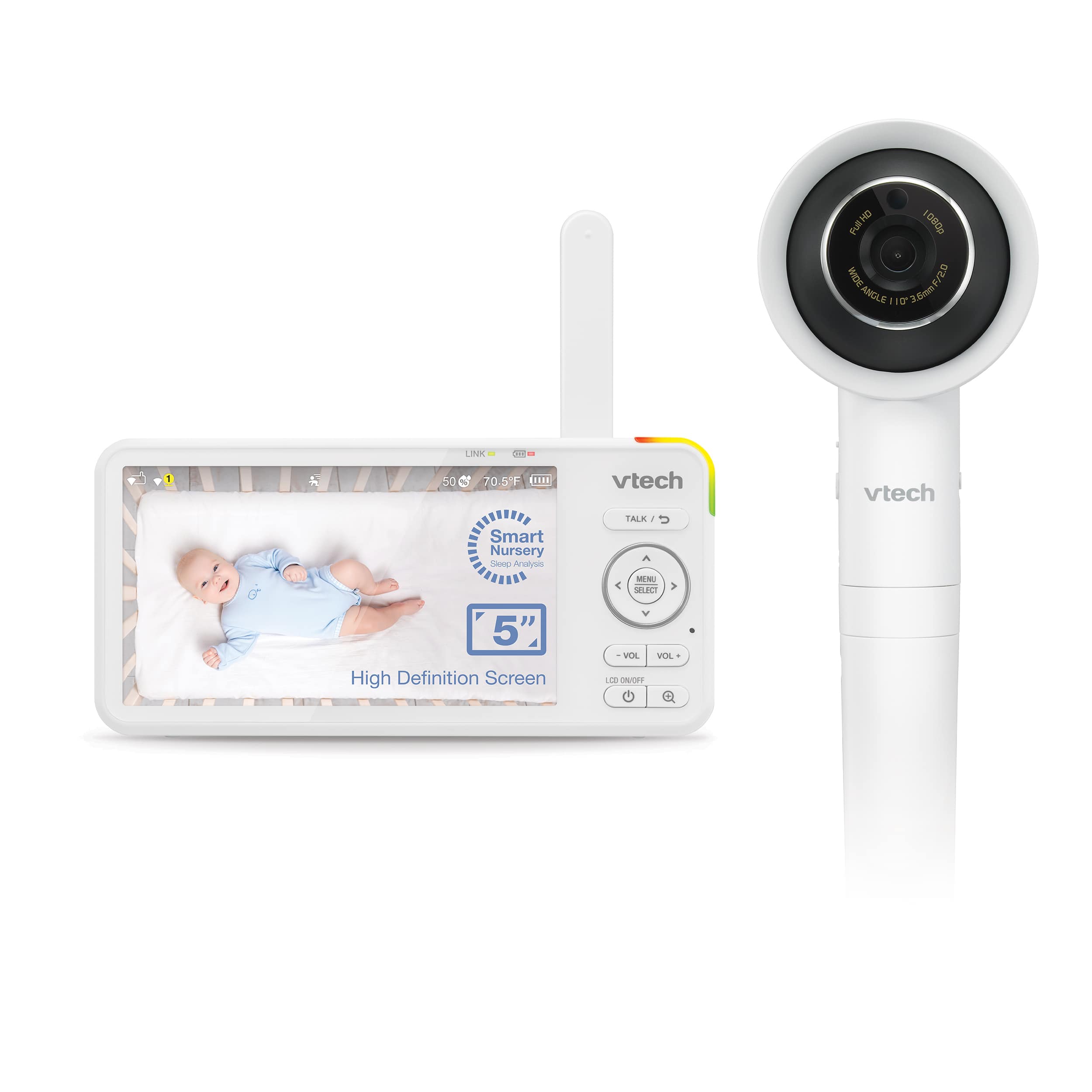 V-Care 1080p Over-the-Crib WiFi Smart Baby Monitor with 5" 720p HD LCD Screen, Artificial Intelligence, Sleep Analysis, Night Light, Rollover and Face Covering Detection