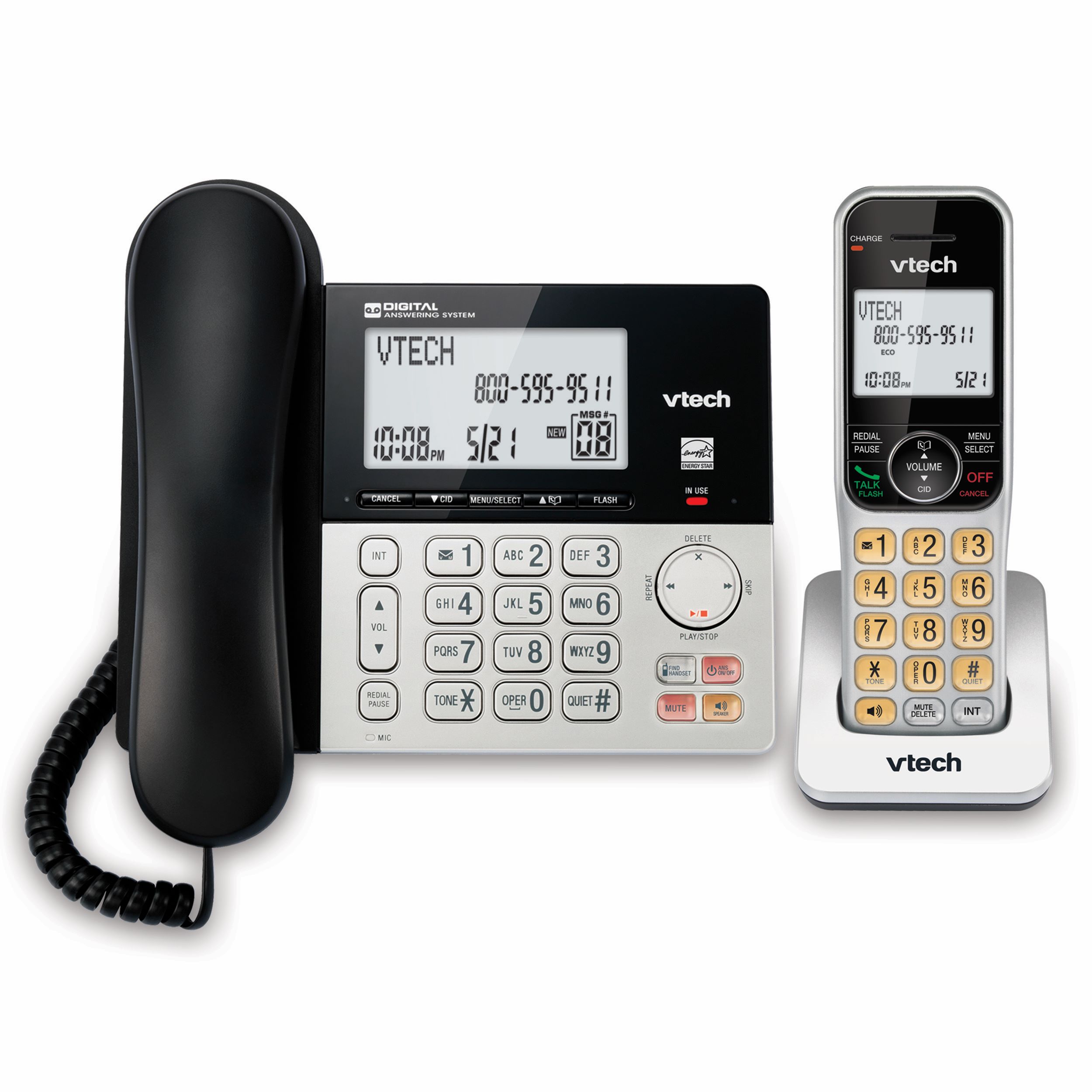 VTech 1-Handset Corded/Cordless Phone for Home with DECT 6.0, Answering Machine, Call Blocking, Caller ID, Large Backlit Display, Full-Duplex Speakerphone, Intercom, Landline Line-Power